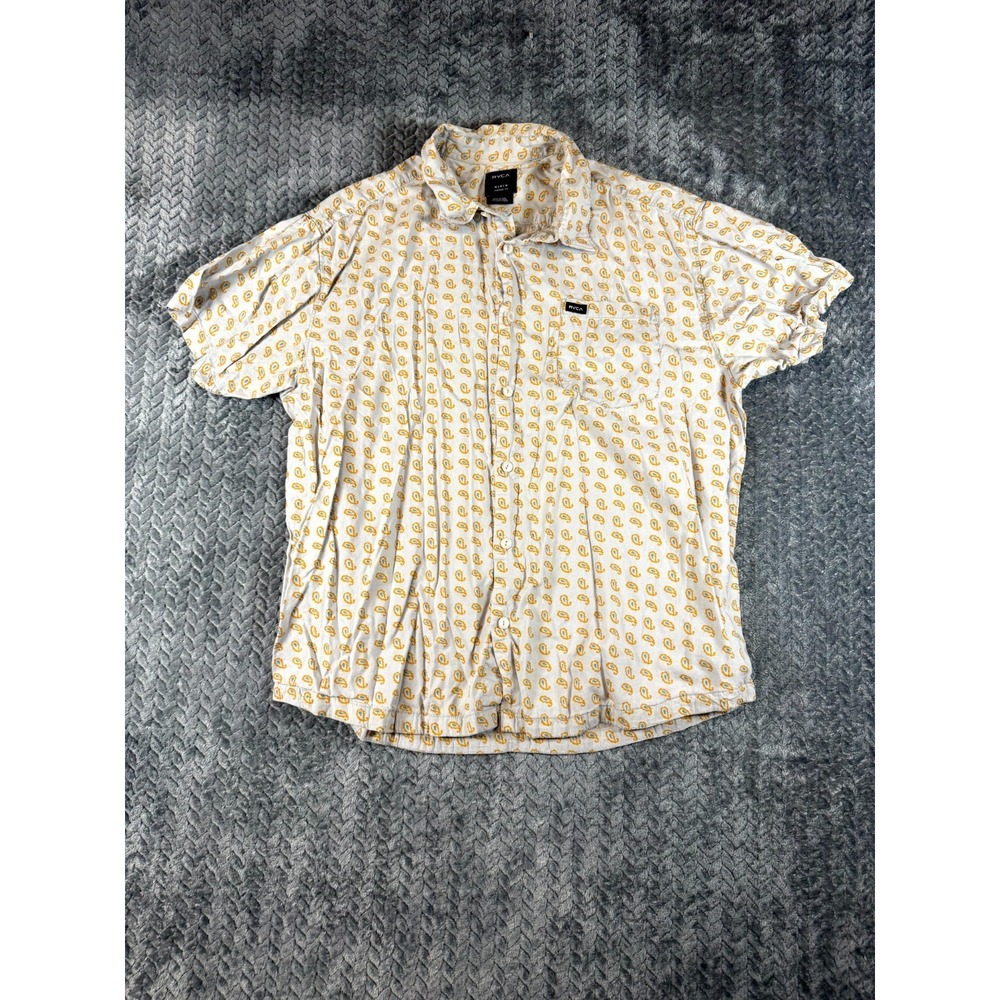 RVCA Shirt Mens Medium Gray Paisley Print Cotton Vintage Fit Button Up Casual